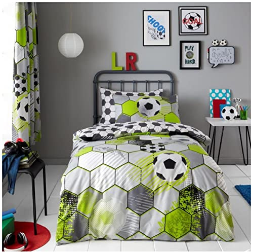 GC GAVENO CAVAILIA Football Duvet Cover Set (135 x 200 cm), Reversible Geomtric Kids Bedding Sets With Pillowcase, Polycotton Quilt Cover Single Bed, Soft Comforter Covers, Green