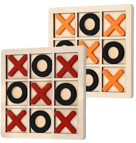 X-O Blöcke Brettspiele, 2 Stück Tic Tac Toe, Tic Tac Toe Holz, Geeignet für Kinder Jeden Alters,Geeignet für Treffen mit Freunden und Spielpartys(Rot und Schwarz, Orange und Schwarz)
