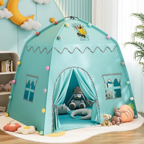 Kinderzelt für Drinnen, Kinderzelt Spielzelt, Prinzessin Schloss Kinderspielzelt, 130 * 100 * 130cm, GroßEs Spielzelt Kinderhaus für Kinder, MäDchen Spielhaus Indoor (130cm,Blau)