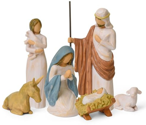 6 Teiliges Krippenfiguren Set, Weihnachtsdeko, Weihnachtskrippe | Mit Jesus, Josef, Maria, Schäferhund, Esel und Schaf, Zuhause Büro Schreibtisch Dekoration, Behold Christmas Story