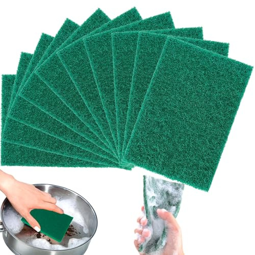 Spugna Abrasiva,10 Pezzi Spugna Abrasiva per la Pulizia,Abrasiva Cucina Spugnette Spugna di Pulizia Nylon per Griglie Metalliche da Cucina,15 x 10 x 0,8 cm (Verde)