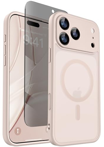 Magnetische Hülle für iPhone 17 Pro mit Sichtschutzfolie,Roségold