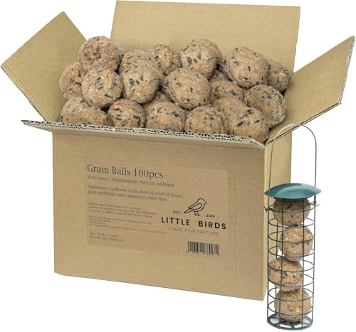 Bola de masa con soporte para albóndigas de carbonero, 100 unidades, 9 kg, sebo de vacuno sin conservantes, albóndigas para todo el año para los pájaros, valioso alimento para aves silvestres, 100%