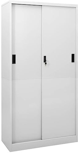 Owoxanthellate Armario de oficina con puerta corredera, color gris claro, 90 x 40 x 180 cm, acero, 4 estantes ajustables en altura hasta 150 kg, resistente y duradero, para casa, oficina, sótano