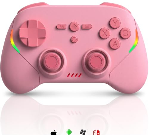 Megadream Wireless PC- Controller für iOS/Android/Switch/Switch2, Bluetooth Controller mit Hall-Effekt-Joysticks & Trigger, Turbo, RGB-Beleuchtung, 6-Achsen-Gyroskop (Rosa)