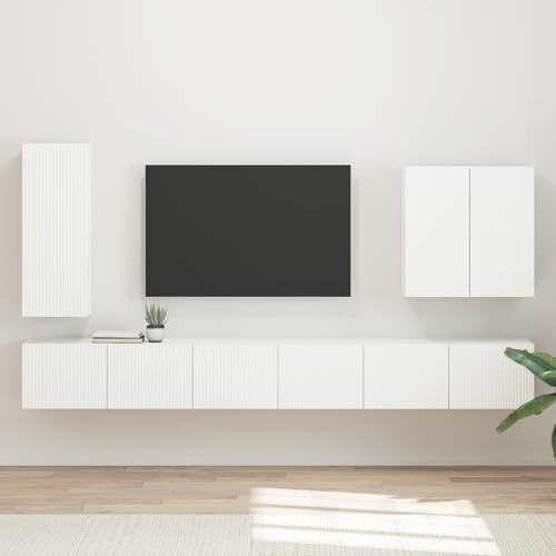 HFXHIJXQ TV Wandboard Set Weiß 78,5 x 30 x 29,5 cm, schmales Wandregal mit 12 Regalböden & 9 Schwenktüren, wetterbeständiges Material, Modernes Design für Wohnzimmer Küche Garten Balkon