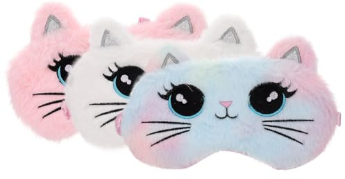 CORHAD Lot de 3 Masques Yeux en Peluche, Cache-œil de Dessin Animé Confortable Sangle Élastique, Sieste la Maison, Bloque Efficacement la Lumière