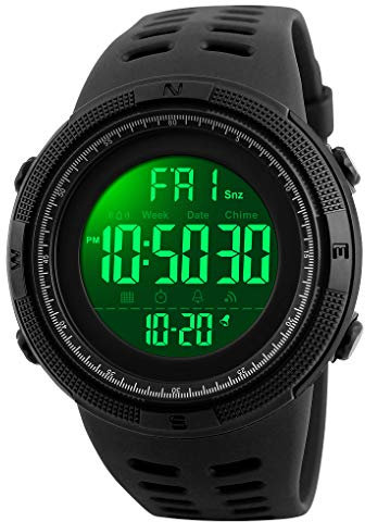 TONSHEN Herren Sport Uhr 50M Wasserdicht Militär Armbanduhr Plastik mit Silikon Digital Uhr Quarzuhr Kalender Alarm Stoppuhr Uhren für Männer, Schwarz