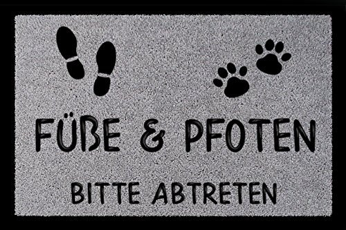 Interluxe FUSSMATTE Türmatte FÜSSE & Pfoten Bitte ABTRETEN Haustier Hund Katze Eingang Hellgrau