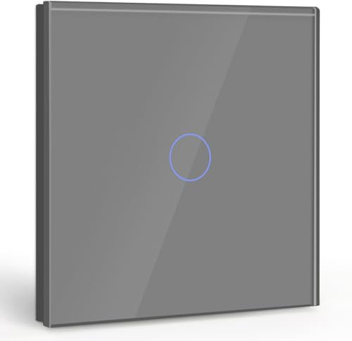 BSEED Touch Lichtschalter 1 Fach 1 Weg Lichtschalter Grau Glas Lichtschalter Berührungsempfindliche 86mm Lichtschalter (Nicht Smart Schalter)