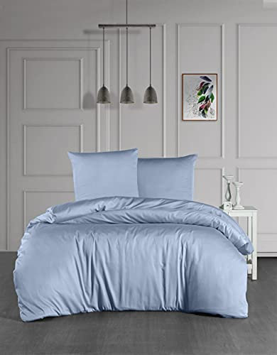 Bettwäsche Mako Maco Satin Baumwollsatin Bettgarnitur Bettbezug 200cm x 200cm, Farbe:Hellblau