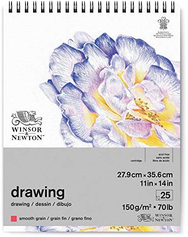 Winsor & Newton 6691010 Zeichenpapier im Spiralblock - 25 Blatt 27,9 x 35,6cm, 150g/m², feine Körnung, natürliches Weiß, säurefrei, Alterungsbeständig, ideal für Fineliner, Tusche, Buntstift