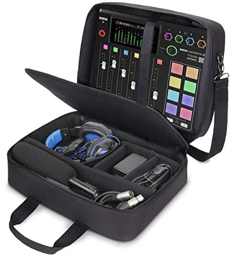 USA Gear Audio Mixer Case - Podcast Mixer Travel Case with Scratch-Resistant Interior & Customizable Storage - Compatible with RODECaster Pro, RODECaster Pro II, RC Duo & More Audio Equipment (Black)