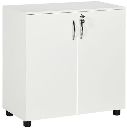 Vinsetto Mobiletto da Ufficio Multiuso con Serratura, Armadietto per Documenti con 2 Ante e Mensola Interna in Legno, Bianco, 80x40x80cm