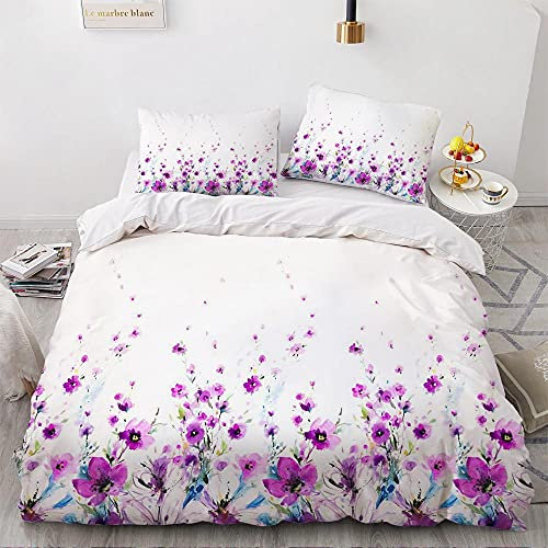 WQIZXCW Parure de Lit 160x200 Fleur Violette Housse de Couette et Taie d'oreiller 1 Personne en Microfibre 120GSM