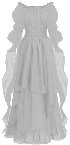 Bichingda Renaissance Costumes for Women High Low Victorian Dress Puff Sleeve Off Shoulder Ruffle Medieval Costume