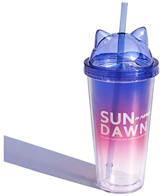 TYUTYU 420ml Cute Girl Cartoon Bottle Sippy Gradient Cat Ear Plastic Bottle Student Large Capacity Juice Drink Portable Bottle (Capacity : 420ml, Color : 2)