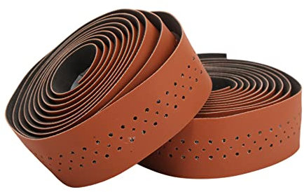 Wnesy Fahrrad Lenkerband, Stoßdämpfendes wasserdichtes PU-Leder Weiches Fahrradlenkerband mit Lenkerblöcken für Reitausrüstung(Braun)