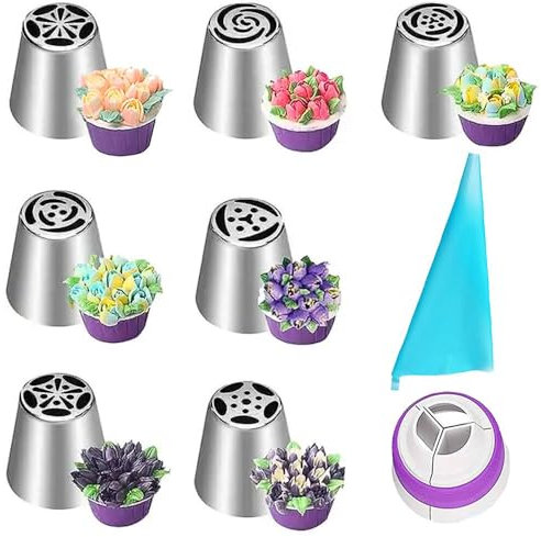 Piping Nozzle Set Frosting for Cakes Russian Nozzles Flower Icing Nozzles Flower Nozzles for Cake Decorating for Cupcakes Dessert Baking Accessories 9 Pcs