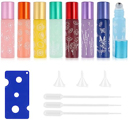 Roll On Glass Bottles for Essential Oils, Small Bottles, Essential Oils, Roll On Bottle, Empty 10 ml, with Stainless Steel Roller Balls, Rollon Bottles for Perfumes, Cosmetics, Aroma Oil