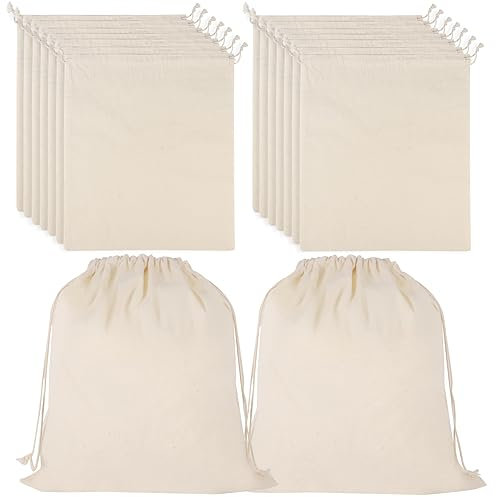 16 Stück Stoffbeutel Klein, 25x30cm Stoffsäckchen mit Zugband Baumwolltasche Unbedruckt Stoffbeutel zum Bemalen DIY Baumwollbeutel für Hochzeit Kindergeburtstag