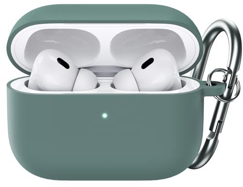 JETech Upgraded Silicone Case Cover for AirPods Pro (2nd/1st Generation 2023/2022/2019) with Keychain, Hard PC Interior, Shockproof Protective Skin Shell, Front LED Visible (Pine Green)