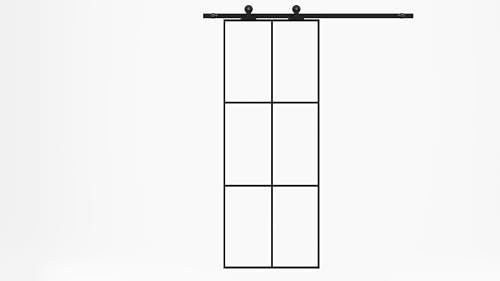 PATISHON Ultimate Glazed Sliding Door Kit - 204cm H x 82.6 cm W 4cm Thick Clear Glass Door DIY Black Modern Aluminum Frame Barn Door Panel