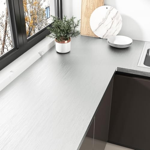 Yullpaper Papier Peint Gris Argenté Papier Adhesif pour Meuble Cuisine Rouleau Adhesif Decoratif Style Métal Papier Peint Cuisine Lavable Revetement Adhesif Meuble Plan De Travail 40cm x 800cm