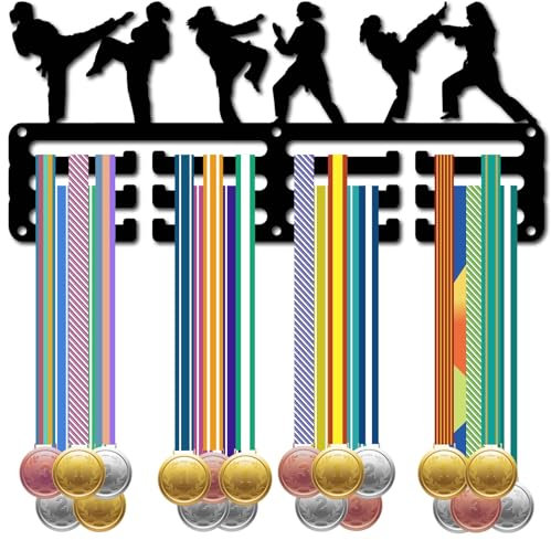 CREATCABIN Taekwondo Porta Medaglie Display Porta Medaglie Gara Sportiva Competizione Vittoria Premi Organizzatore di Nastri Piccolo Telaio In Metallo Nero per Appendere 40+ medaglie Giocatori 29x13cm