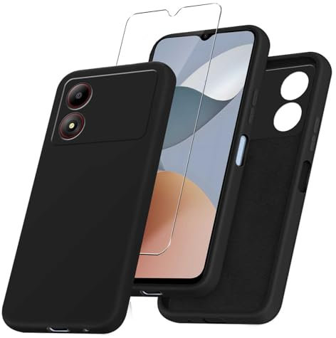 JDXHFF Cover Compatibile con ZTE Blade A34 (6.6) e 1 Pezzi Pellicola Protettiva in Vetro Temperato - Nero Morbido Silicone Custodia Protettivo TPU Protezione Case Black