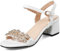 OALEEN Sandales Femme Eté Petit Talon Carré Bride Cheville Strass Nu-pieds PU Cuir Confort Chaussures Ouverte Mariage Blanche 44