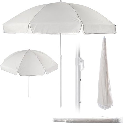 KADAX Parasol de jardin rond - 220 x 142-224 cm - Hauteur réglable - Pour balcon, jardin, terrasse, piscine et plage, ecru, grand