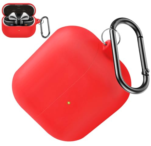 Miimall Protective Case for Samsung Galaxy Buds 3 FE/Buds 3 Pro/Buds 3 Cover, [Wireless Charging] [Dust Plug] [Keychain] [LED Visible] Anti-drop Shockproof Galaxy Buds 3 Silicone Case-Red