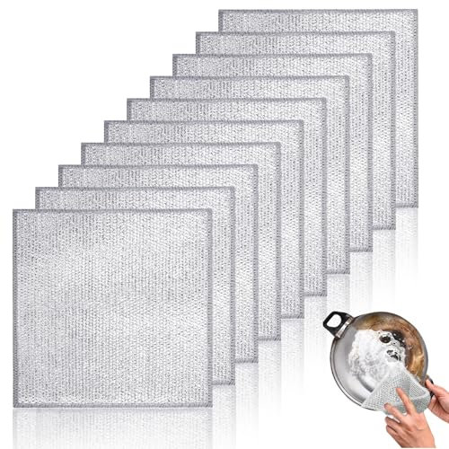 APLZGMG 10Pcs Wire Dishwashing Cloths Non-Scratch Wire Dishwashing Rags for Wet and Dry, Lint Free Kitchen Cleaning Wire Dish Towels for Scrubbing and Cleaning Dishes, Pots, Sinks, Counters