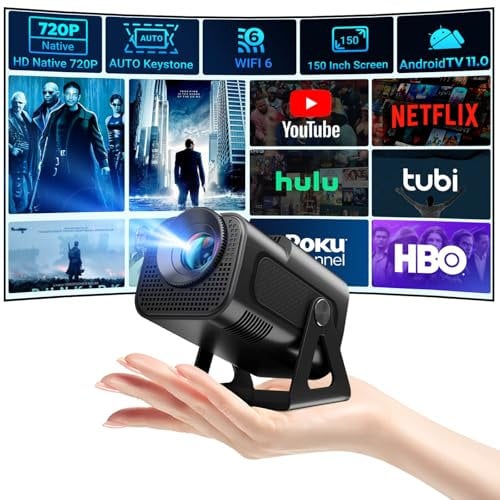 Smart Mini Projektor XGODY Gimbal5-Mini Tragbarer Android 11 HD Projektor Unterstützt 1080P 4K WiFi6 BT Heimkino Videoprojektor mit 180° drehbarer Ständer Auto Keystone für Android, iOS Mattschwarz