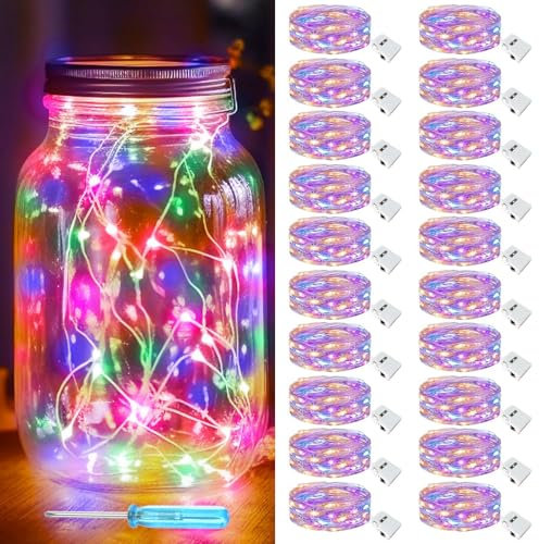 20 Pack LED Fairy Lights Battery Operated, 2M 20LED Mini String Lights Battery Powered, String Lights Battery Powered Waterproof Mini Lights Indoor Outdoor for Jars,Christmas,Party, Bedroom (Colorful)