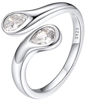 Bestyle Silberringe Damen 925 Verstellbare Ringe Frauen Edelsteinen Fingerring Offen Chunky Rings Weißgold Eheringe Promise Ring Stressring mit Zirkonia