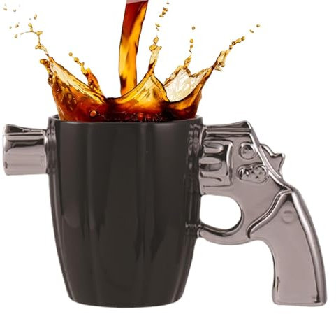 Revolver-Tasse Tasse mit Pistolengriff Pistole Waffes Trinkbecher - 320ml Steingut-Becher mit Revolvergriff, Coole Revolver-Keramiktasse, Vatertagsgeschenk Tasse, Ruhestandsgeschenke für Väter