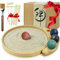 Artcome Jpanese Mini Kit de jardín zen para escritorio, bandeja de arena de bambú con 4 bolas zen únicas y herramientas de rastrillo, jardín de arena de relajación y meditación para oficina, hogar y