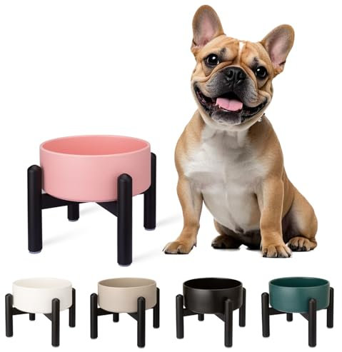 Gamelle pour Chien Surélevée en Céramique - Gamelle en Hauteur avec Support en Acier Inoxydable - Bol pour Petits et Moyens Chiens - 850 ML - Rose