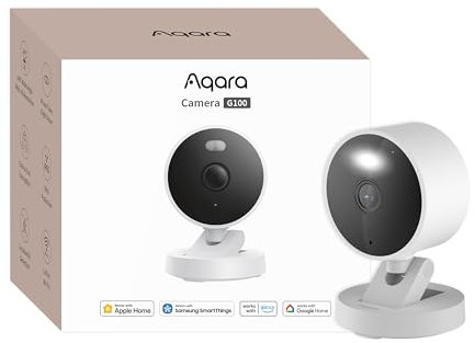 Aqara Camara Vigilancia WiFi Interior/Exterior G100, 2K, HomeKit Secure Video,Visión Nocturna a Color con Foco, Detección IA, Wi-Fi 6, Audio Bidireccional, Compatible con Alexa, Google, Blanco