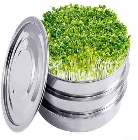 DAZZLEEX Kit de bandeja de germinación, acero inoxidable con diseño de 2/3 niveles, cultivo sin tierra con malla de drenaje eficiente para el hogar y el jardín, contenedor de brotación (1 tamiz de