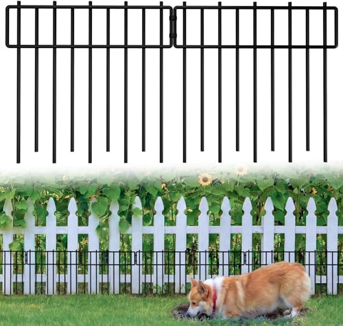 HIHADUUM 1.2 Gap Animal Barrier Fence - 10 Pack Garden Fence Animal Barrier Panels with 3.75mm Thick Heavy-Duty, Rustproof No Dig Fencing for Animals Dog Fence Outdoor for Yard Garden Edging Border