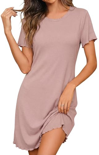 Demegimi Chemise de Nuit Femme en Coton Robe Tee Shirt Manches Courtes Vêtements de Nuit Été