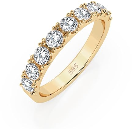 EDELIND Eternity Ring Gelbgold 585 mit 9 Diamanten 0.78 ct - Damenring aus Echtgold, Größe 58 (Ø18.5 mm), Ewigkeitring als Geschenk für Frauen mit Schmuckbox