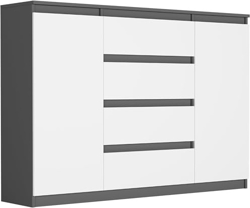 Framire Highboard Weiß/Anthrazit 140x40x98 cm – Kommode mit 4 Schubladen & Schränken, Sideboard für Wohnzimmer, Esszimmer & Schlafzimmer, Modern R-140-S4