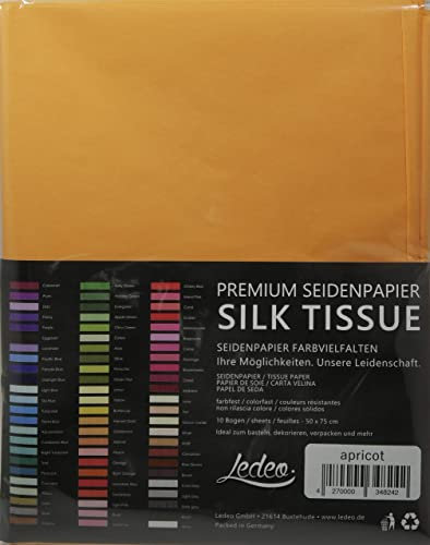 Ledeo Silk Tissue - Apricot - Dekoratives Einpacken und Basteln - 10 Blatt (50 x 75 cm) - Seidenpapier