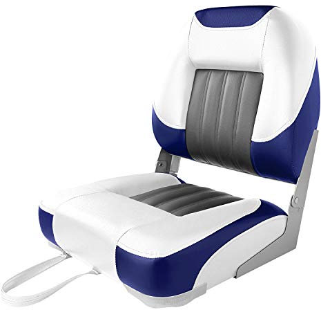 XGEAR Bootssitz mit niedriger Rückenlehne, zusammenklappbar, für Angelboote (weiß/grau/blau)