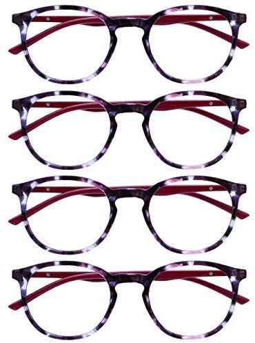 OPULIZE Met lesebrille 4er Pack Schlank Runder Rahmen Federscharniere Kratzfest Lila Schildpatt Solide Bügel Herren Damen RRRR60-5 +3.00