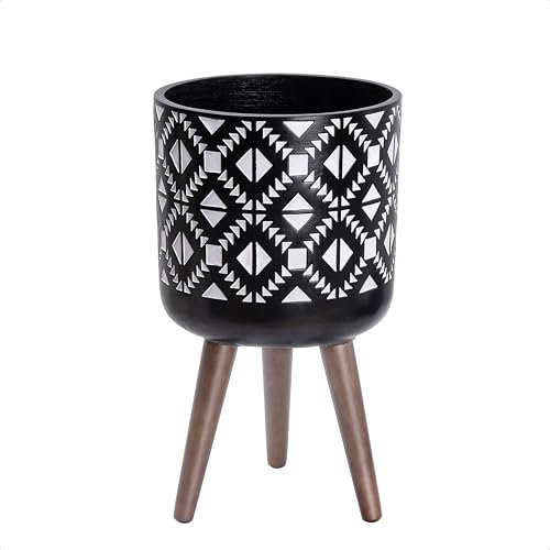 D'vine Dev - Maceta con soporte, 25,5 cm, macetero alto estilo de mediados de siglo con patas para plantas de interior, mediano, gris carbón/blanco, 88-G-B-4